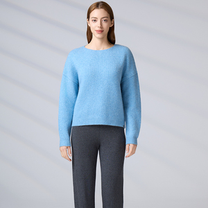 Women's Crewneck Knit <b>Pullover</b> <b>Sweater</b> Wool Blend Soft Long Sleeve Casual Solid Light Blue Knitwear for Autumn Winter - Product Image 4