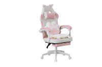Chaise de gaming populaire rose avec oreilles de chat, pour PC et bureau, avec coussin et repose-pieds, idéale pour le gaming de course