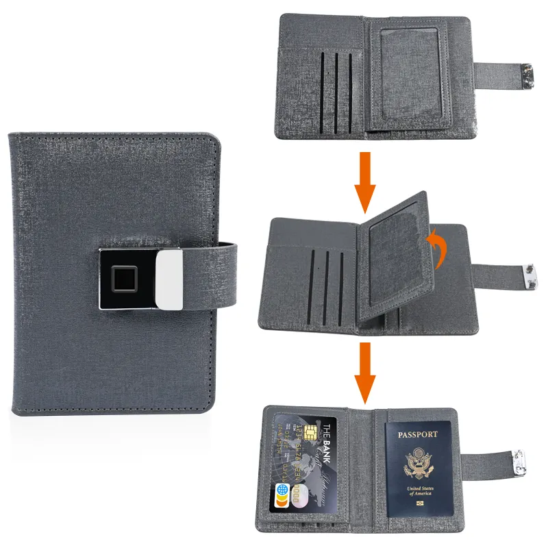 Pemegang paspor perjalanan kustom sampul dompet kartu kredit dengan pembuka kunci sidik jari Set hadiah