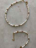 Perles bleues et collier de perles Dainty White Real Pearls Collier Bracelet pour hommes et femmes Everyday Minimalist Pearl Choker Set