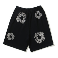 Shorts de sport pour hommes en coton pur 100% épais, style streetwear décontracté, avec procédé de marquage à chaud par transfert de cristaux, vente en gros