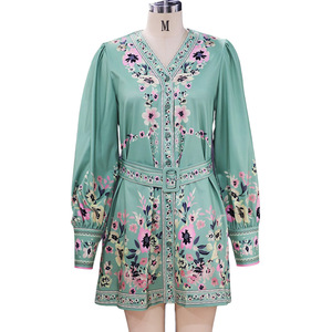 Abito Zimmer da donna all'ingrosso estivo bohémien stampa floreale a maniche lunghe con scollo a V stile stile impero taglia XL per le uscite di un giorno del Club - Product Image 6