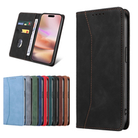 Étui portefeuille en cuir PU pour iPhone 16 Plus - Housse avec support, 2 emplacements pour cartes, fermeture magnétique et coque antichoc
