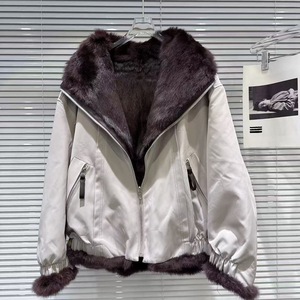 Nuovo Cappotto Corto da Donna in Lana/Seta con Cerniera Sottile e Fodera in Vera <span class=keywords><strong>Pelliccia</strong></span> di Coniglio, Nero e Bianco su Entrambi i Lati - Product Image 3