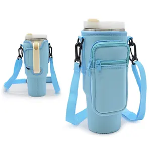 Neoprene Adjustable Shoulder Strap Zipper Phone Pocket Waterproof Thermal 40oz Water Bottle Holder Carrier Bag For Tumbler Cup