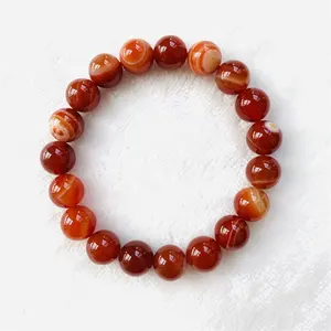 Gemstone estiramento Beads Pulseira 10cm Onyx Vermelho Ágata Vermelha Natural Pulseira Carnelian