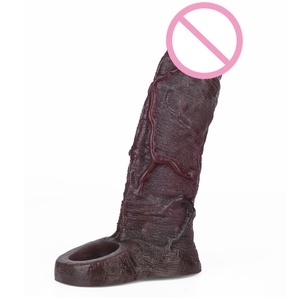 Wholesale Silicone Closed Head Realistic Hollow Penis Sleeve Cock Ring Penis Extender Enhance Girth Adult Toys for Men - Product Image 1