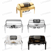 Plat de service de luxe Liyunda Roll Top pour buffet, ensemble chauffe-plats doré pour l'hôtellerie et la restauration