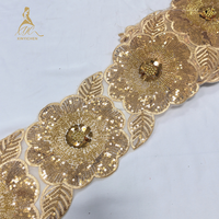Perles avec bordure brodée de paillettes, dentelle, accessoires de vêtements DIY, tissu de dentelle nigérian pour femme, robe