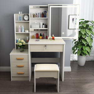 Table de toilette blanche à 4 tiroirs avec miroir, style nordique, prix abordable, pour chambre de femme, mobilier d'hôtel, coiffeuse LED pour maquillage et coiffure - Product Image 4