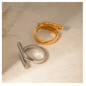 Minimalist Jewelry 18K Gold Plated Jewelry <b>Ring</b> <b>Stainless</b> <b>Steel</b> Simple Lines Rhinestone Open <b>Ring</b> for Girls Straight From India - Product Image 1