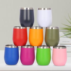 12oz Stainless Steel Wine Tumbler <b>with</b> <b>Cups</b> Lids <b>Straws</b> Double Wall Leak-Proof BPA Free Retro Style Travel Mug - Product Image 1