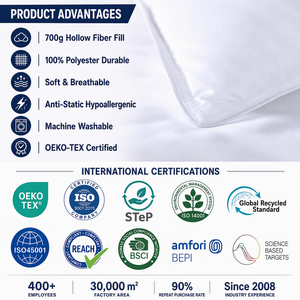 Almohada de Hotel Económica 100% Poliéster, 700g, Fibra Hueca, para Fundas de Almohada, Relleno de Almohada - Product Image 6
