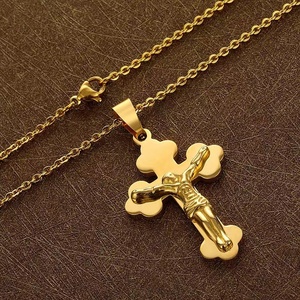 Croix Jésus <span class=keywords><strong>Crucifixion</strong></span> 18K plaqué or étanche Non ternir pendentif en acier inoxydable bijoux de mode colliers mâle homme hommes - Product Image 3