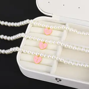 New Trendy 18K Gold Plated Stainless Steel Enamel Zodiac Sign Necklace Elegant Women Pink Heart Pearl Necklace Choker