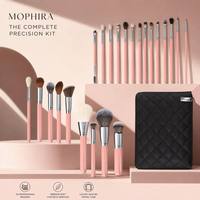 Vente en gros de 26 pinceaux cosmétiques professionnels de haute qualité, de luxe, avec manche en bois rose perlé, en aluminium, étiquette privée, pour femmes, maquillage