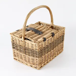 Willow Wicker Handmade Picnic Hamper Basket with Handle Carton Package Angel Folk Art Brown Rectangle basket