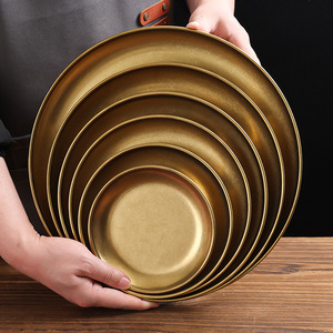 Retro Gold Serving Tray Round Metal Dish For Home Dining Fruit Plate Vintage Style Durable Wear Resistant - Product Image 3