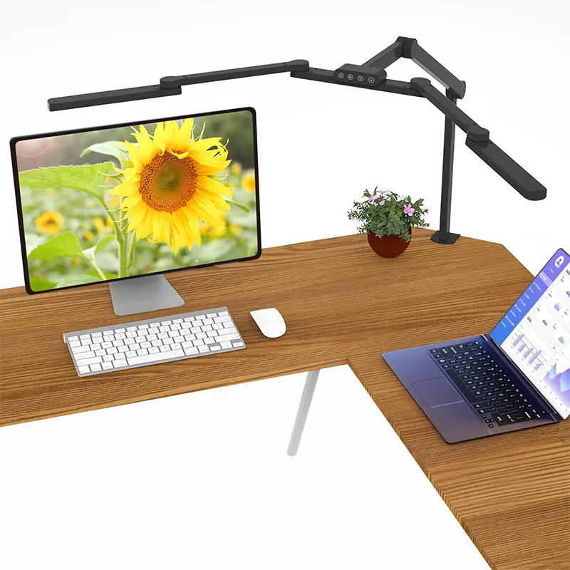 105cm Ultra Wide Adjustable Swing Arm Touch Control Table Lamp 3 LED Light Bar Smart Desk Lamp for L Shape Desk