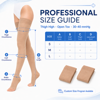 Bas de contention médical 30-40 mmHg, hauteur cuisse, à bout ouvert, avec bande antidérapante en silicone, compression graduée, OEM, marque privée