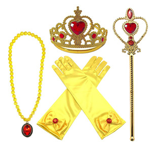Princess Costume Accessories Crown <b>Magic</b> Wand Necklace Gloves <b>Set</b> Yellow 5-7 Years - Product Image 1