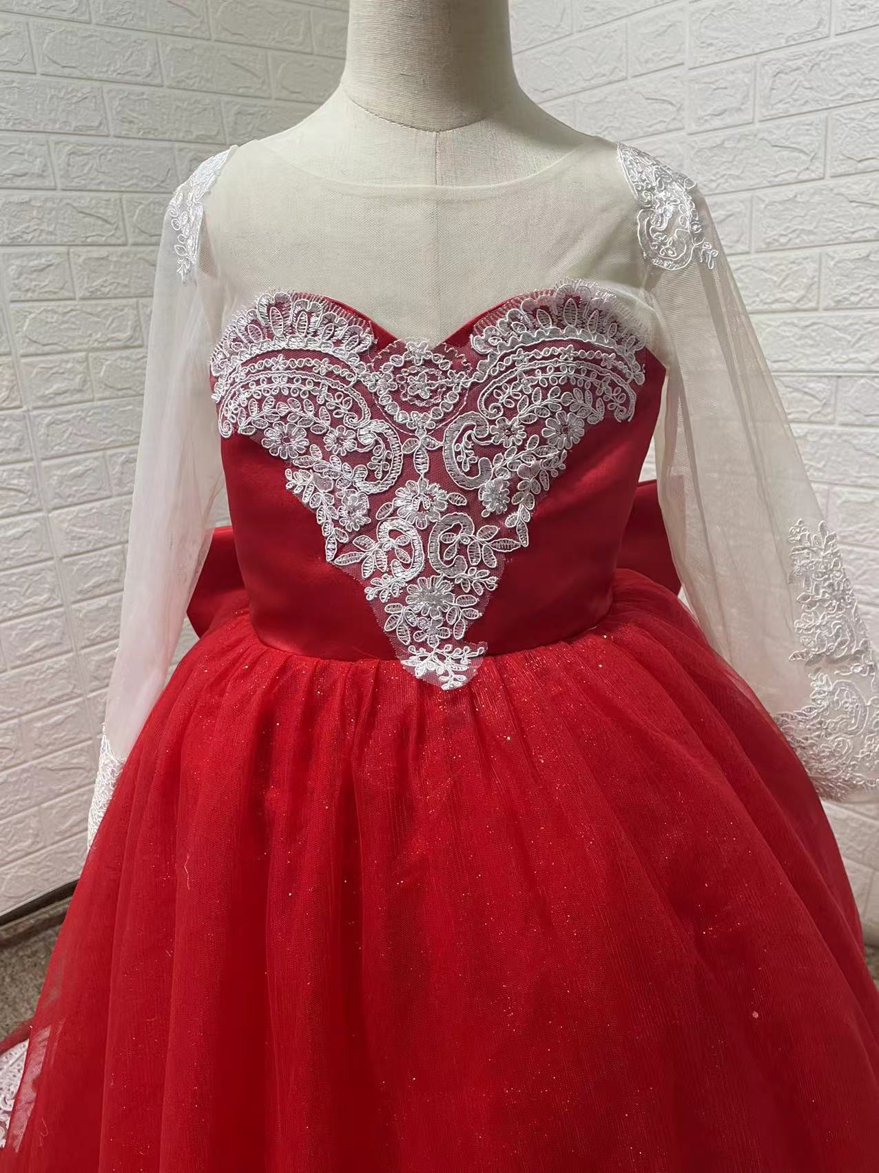 Royal Blue Flower Girl Dress with Lace Applique Long Sleeves