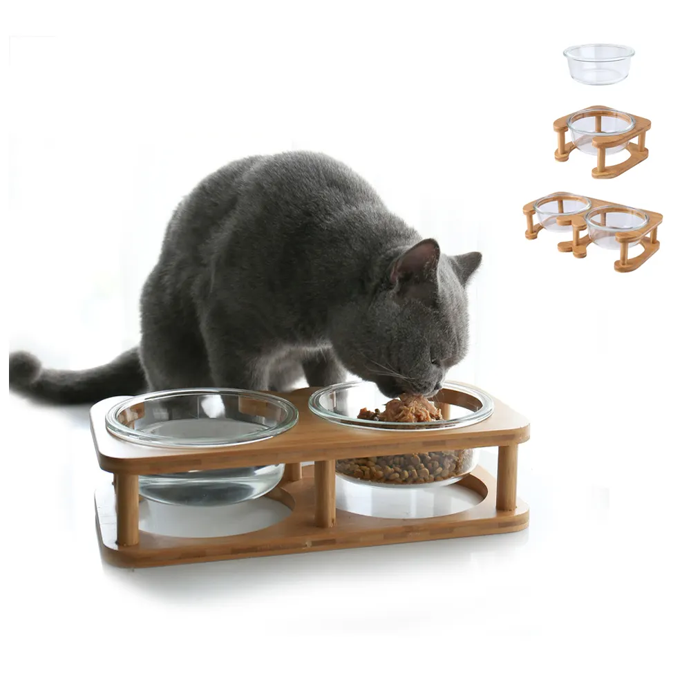 Glas Clearing Pet Cat Bowl mit Ständer Wasser futter Feeder Single Double Bowls für Haustiere Katzen Hunde Easy Clean