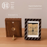 Marco de Fotos Magnético de Madera Sólida Ecológico con Patrón de Ondas, Decoración Creativa para Escritorio, Almacenamiento Personalizable, Impresión Giclée Encajable