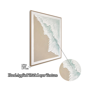 Set di 2 <span class=keywords><strong>Quadri</strong></span> Incorniciati con Onde Oceaniche 24x32, Dipinto su Tela Testurizzata Blu Acqua e Beige, Decorazione Costiera - Product Image 4