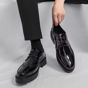 Chaussures décontractées pour hommes en tissu maillé à lacets, style brogue britannique, semelle épaisse, imperméables, respirantes, soutien de la voûte plantaire, augmentant la taille, noires - Product Image 4