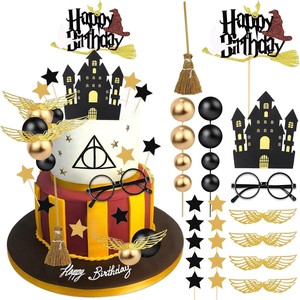 26PCS Dekorasi Ulang Tahun Tema Harry Potter Kartun Anak Laki-laki, Tanda Selamat Ulang Tahun Kertas, Set Topper Kue Bola <span class=keywords><strong>Mini</strong></span>, Perlengkapan Pesta Penyihir - Product Image 1