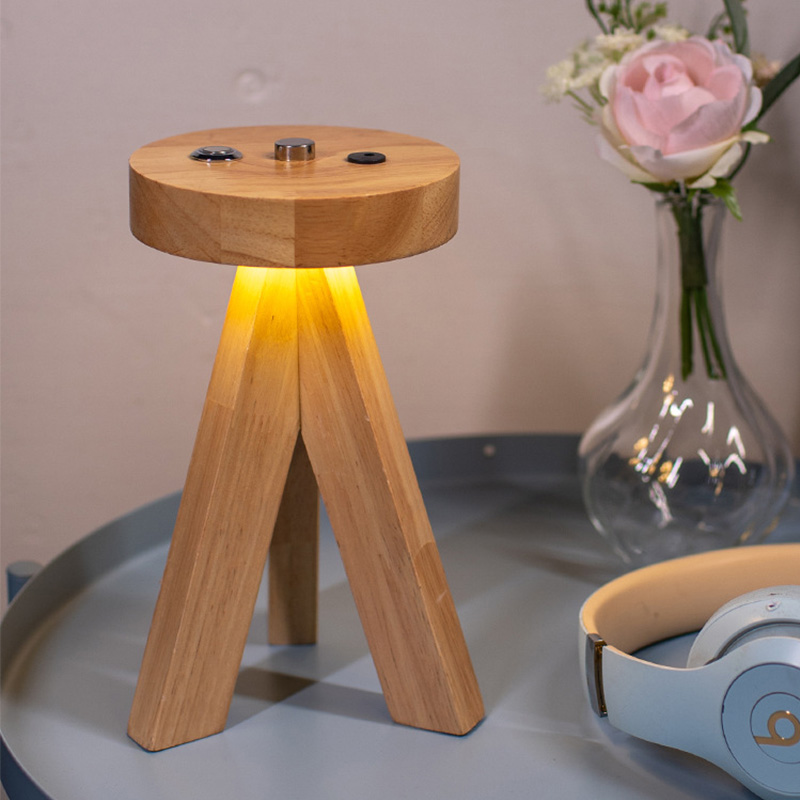New Creative Design Wooden LED Rechargeable Table Lamp Hotel Restaurant Cafe Cordless Desk Lamp Dimmable Bedside Lamp