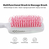 Brosse à cheveux rectangulaire avec poils en nylon et éponge, design creux pour le massage du cuir chevelu et le drainage de l'eau pour les cheveux mouillés
