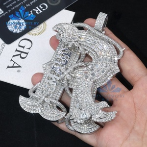 Colgante de Moissanita Estilo HipHop con Incrustaciones de Diamantes, Plata <span class=keywords><strong>925</strong></span>, Corte Redondo D VVS1, Letra R, para Regalo - Product Image 1