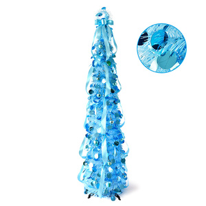 Árbol <span class=keywords><strong>de</strong></span> <span class=keywords><strong>Navidad</strong></span> Cónico Decorativo Azul con Cinta y Adornos, Fácil <span class=keywords><strong>de</strong></span> Montar, para Decoración Navideña en Interiores del Hogar - Product Image 2