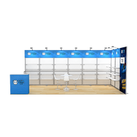 Stand d'exposition pliable 10x20 en aluminium SEG pour salons professionnels, avec étagères modulaires