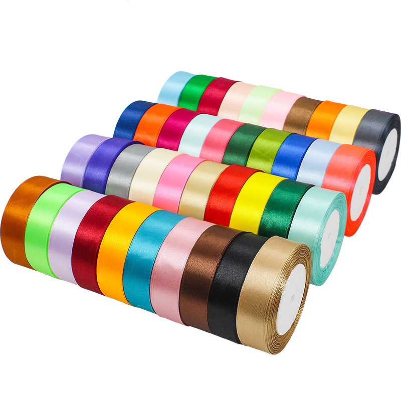 Wholesale 100% Polyester Satin Ribbon Roll Single Face 2.5 cm Grosgrain for Christmas Gift Wrap Solid Color