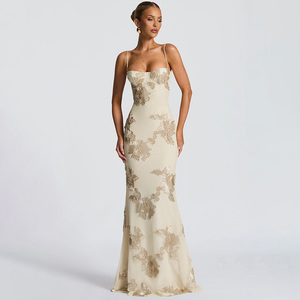 Vestido ajustado francés vintage elegante y romántico con estampado floral 3D, sin espalda, con lazo, de diseñador, elegante y ajustado para mujer - Product Image 2