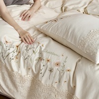 Parure de lit de luxe en coton et lin brodé de dentelle, housse de couette douce, vente en gros