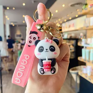 Creative Cartoon PVC Keychain Pendant Cute Little Panda Doll Car Keychain UV Printed Rubber Coin Holder Keychain