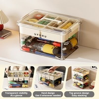 Caja de Almacenamiento de Plástico Transparente de 2 Capas UFORU con Asa Portátil, Apilable, Organizador de Herramientas Multiusos, OEM ODM