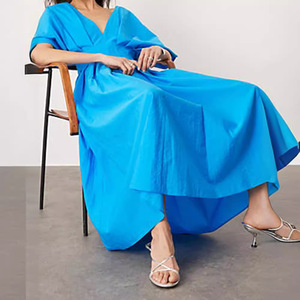 Gran oferta de verano <span class=keywords><strong>en</strong></span> estilo francés hermoso vestido azul con cuello <span class=keywords><strong>en</strong></span> V manga sin espalda Socialite - Product Image 3