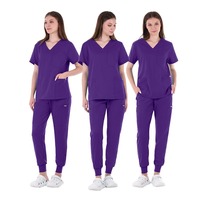 Ensemble de tenues médicales douces à col en V pour infirmières, couleur turquoise, anti-fluide, vente en gros, sous marque privée