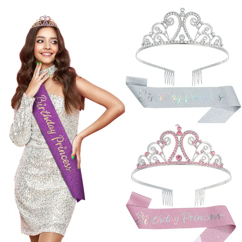 Calidad sublimación en blanco Feliz cumpleaños faja y tiara graduación faja chica dama de honor desfile novia fajas diseño logotipo personalizado