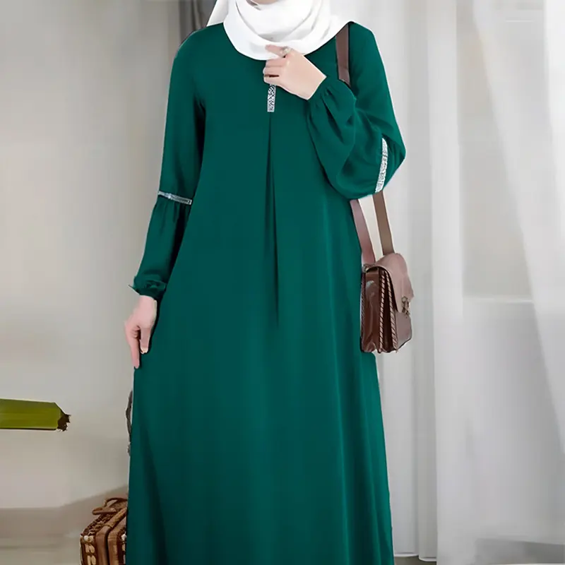 Grosir kurung Islam pakaian Arab gaun elegan berpayet Hijab jubah bergaris gaun Muslim Abaya wanita