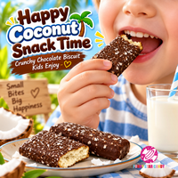 Barre de chocolat au lait enrobée de noix de coco, en gros, OEM ODM, en-cas sucré, biscuits gaufrettes au chocolat au lait et noix de coco râpée