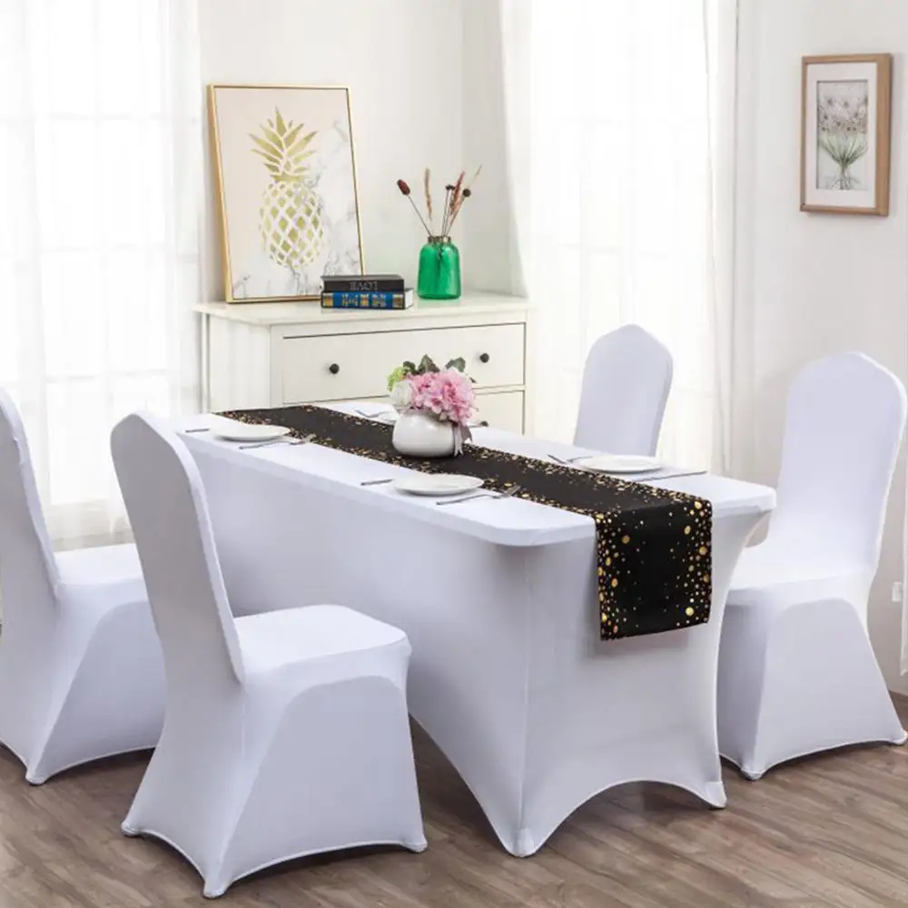 20pcs 190gsm Fabric 8ft Rectangle White Party Stretch Table Covers Events Banquet Wedding Spandex Table Cover