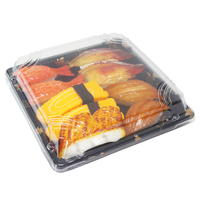 Boîtes à sushi jetables écologiques en plastique PET de haute qualité avec couvercle noir, plateau carré pour sandwichs et salades, logo personnalisé