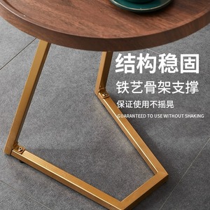 Wood <b>Round</b> Coffee <b>Table</b> With Gold Metal Legs Modern Living Room <b>Side</b> <b>Table</b> For Sofa Area - Product Image 3