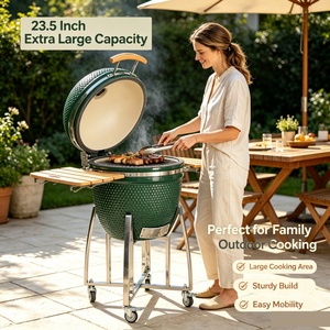 Grande barbecue fumoir au charbon de bois en céramique style <span class=keywords><strong>Big</strong></span> <span class=keywords><strong>Green</strong></span> <span class=keywords><strong>Egg</strong></span> de 18 pouces pour la <span class=keywords><strong>cuisson</strong></span> en extérieur - Product Image 2